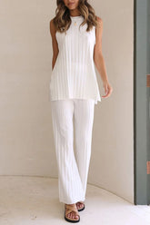 Franky Knit Ribbed Loose Tank Top and Stretch Flare Pants Set